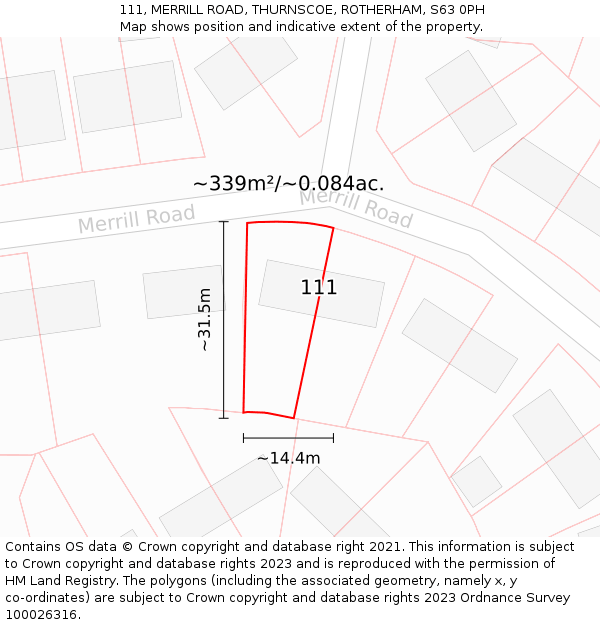 111, MERRILL ROAD, THURNSCOE, ROTHERHAM, S63 0PH: Plot and title map