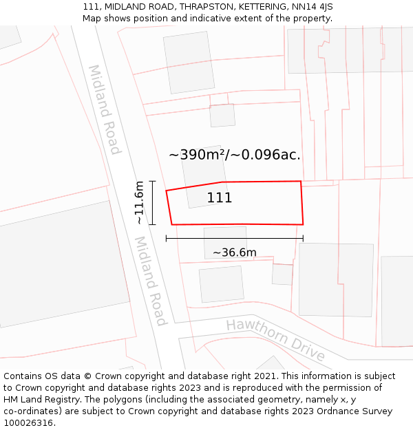 111, MIDLAND ROAD, THRAPSTON, KETTERING, NN14 4JS: Plot and title map