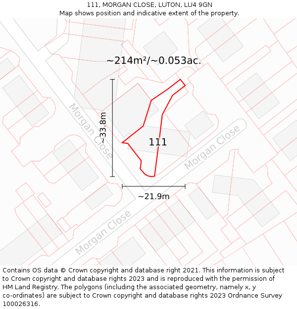 111, MORGAN CLOSE, LUTON, LU4 9GN: Plot and title map