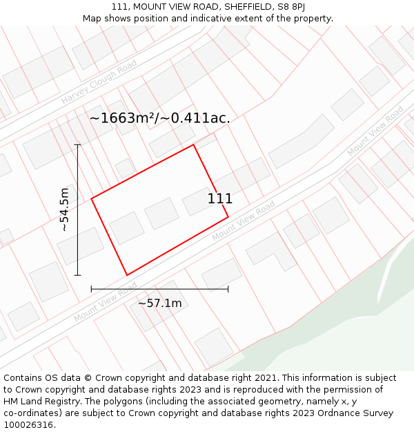 111, MOUNT VIEW ROAD, SHEFFIELD, S8 8PJ: Plot and title map