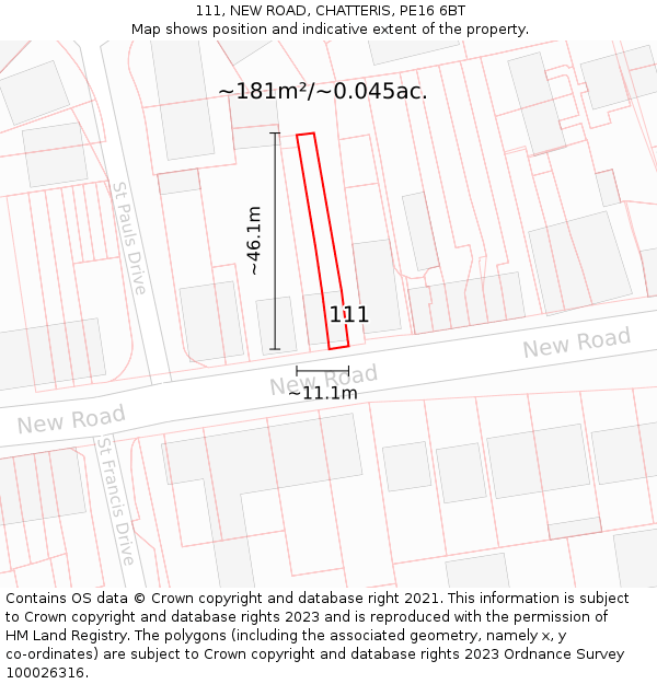 111, NEW ROAD, CHATTERIS, PE16 6BT: Plot and title map