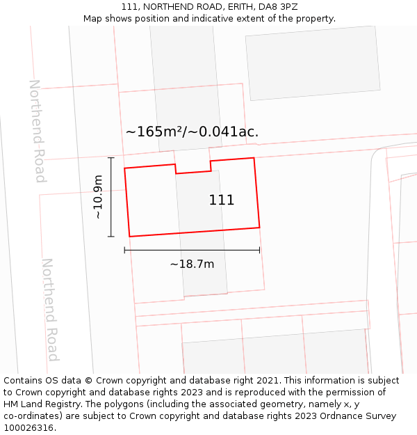 111, NORTHEND ROAD, ERITH, DA8 3PZ: Plot and title map