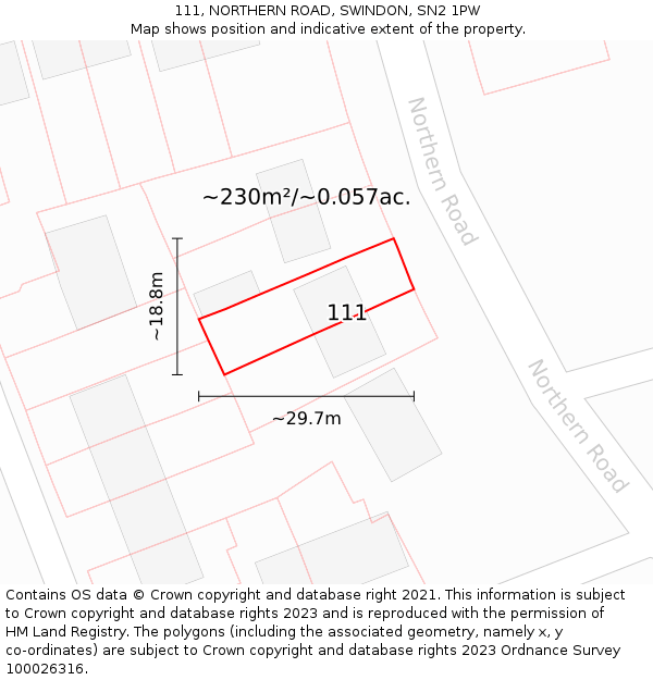 111, NORTHERN ROAD, SWINDON, SN2 1PW: Plot and title map
