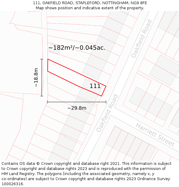 111, OAKFIELD ROAD, STAPLEFORD, NOTTINGHAM, NG9 8FE: Plot and title map