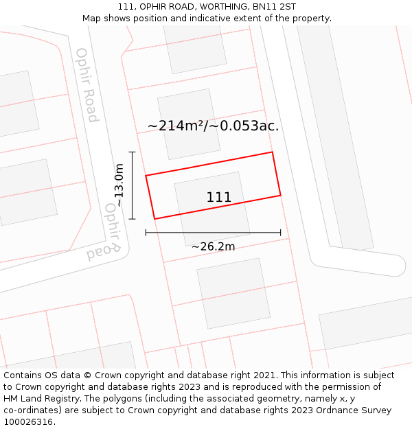 111, OPHIR ROAD, WORTHING, BN11 2ST: Plot and title map