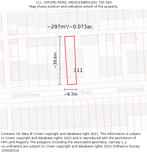 111, OXFORD ROAD, MIDDLESBROUGH, TS5 5EA: Plot and title map