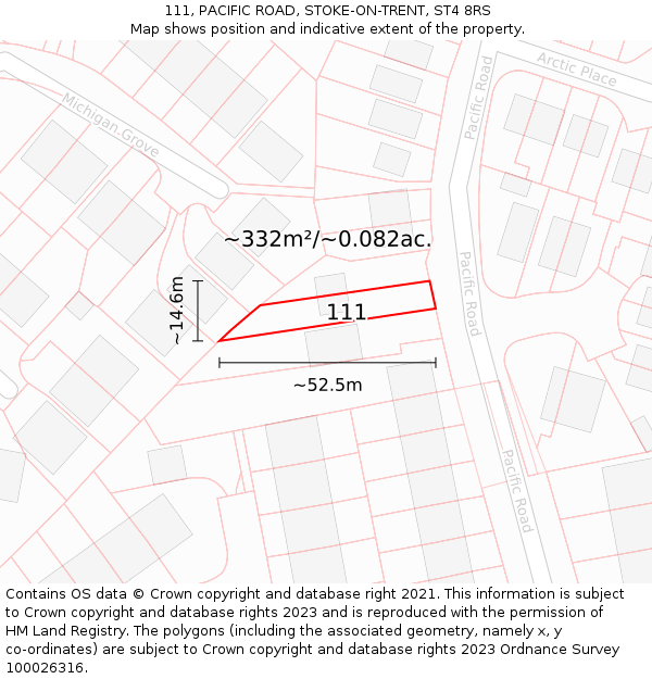 111, PACIFIC ROAD, STOKE-ON-TRENT, ST4 8RS: Plot and title map