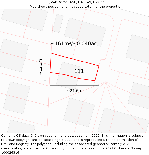 111, PADDOCK LANE, HALIFAX, HX2 0NT: Plot and title map