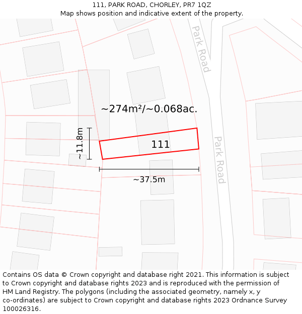 111, PARK ROAD, CHORLEY, PR7 1QZ: Plot and title map