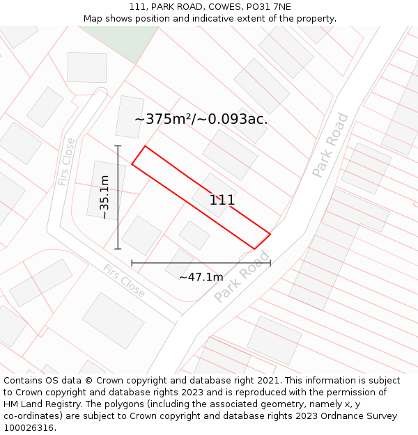 111, PARK ROAD, COWES, PO31 7NE: Plot and title map