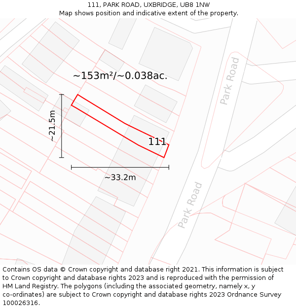 111, PARK ROAD, UXBRIDGE, UB8 1NW: Plot and title map