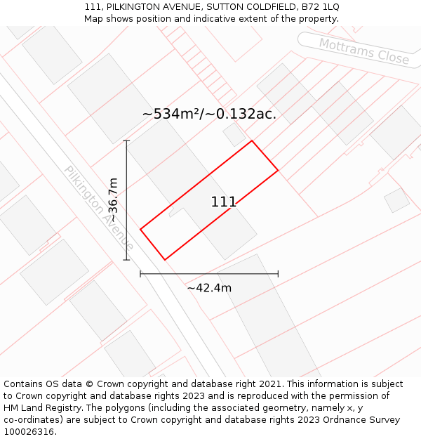 111, PILKINGTON AVENUE, SUTTON COLDFIELD, B72 1LQ: Plot and title map