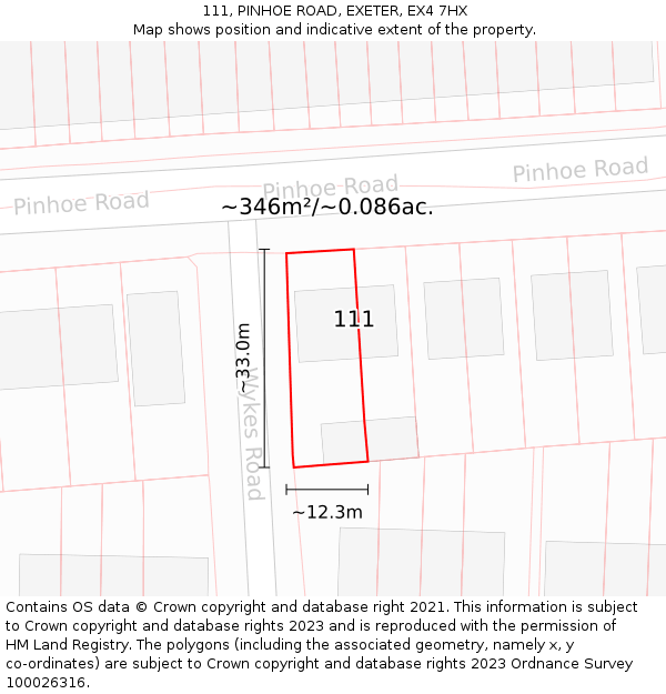 111, PINHOE ROAD, EXETER, EX4 7HX: Plot and title map
