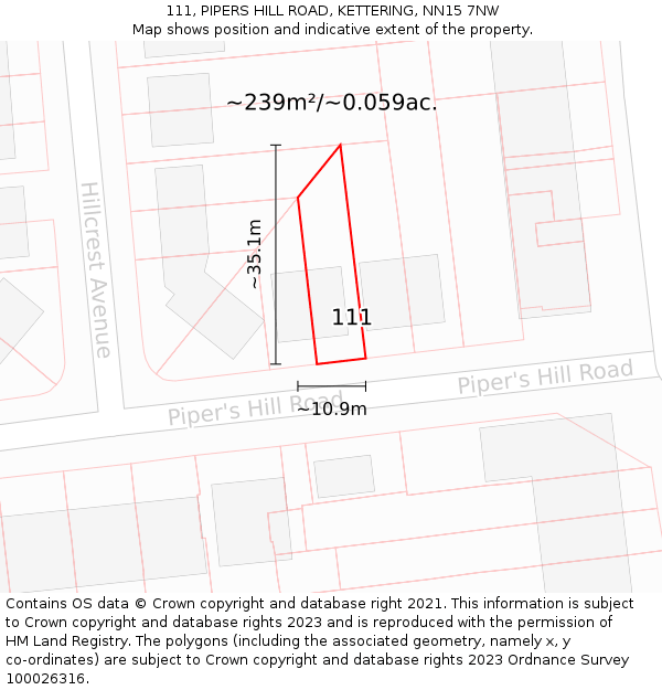 111, PIPERS HILL ROAD, KETTERING, NN15 7NW: Plot and title map