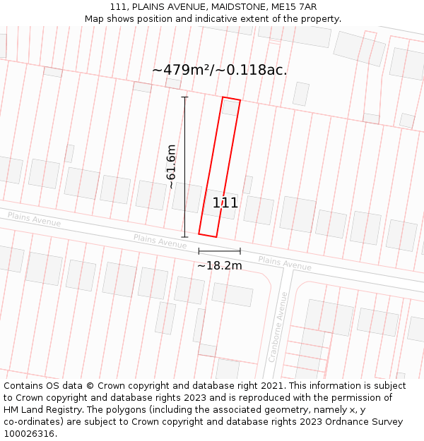 111, PLAINS AVENUE, MAIDSTONE, ME15 7AR: Plot and title map