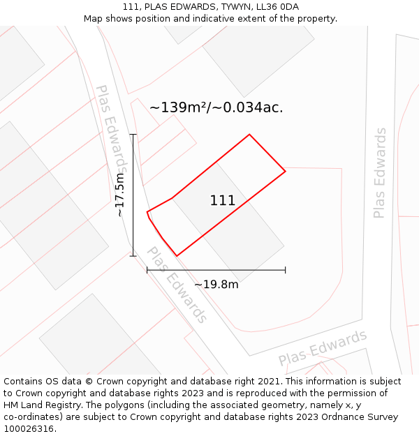111, PLAS EDWARDS, TYWYN, LL36 0DA: Plot and title map