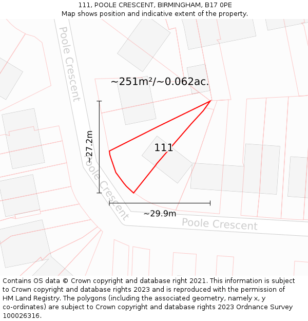 111, POOLE CRESCENT, BIRMINGHAM, B17 0PE: Plot and title map