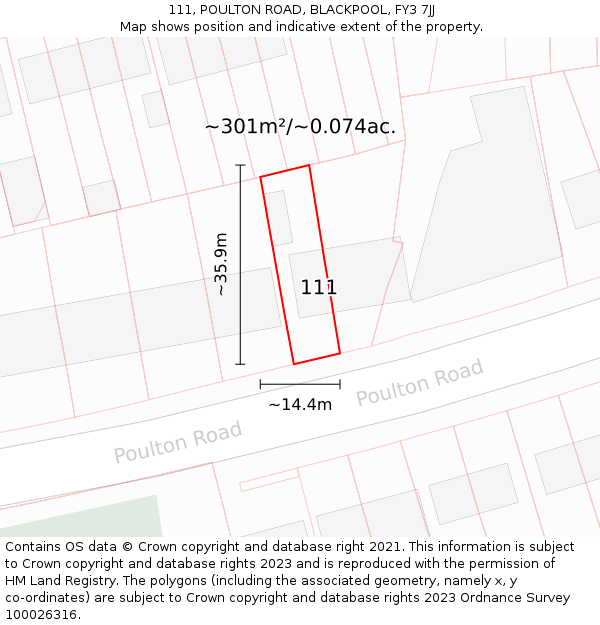 111, POULTON ROAD, BLACKPOOL, FY3 7JJ: Plot and title map