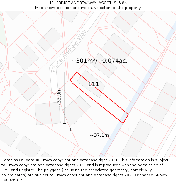 111, PRINCE ANDREW WAY, ASCOT, SL5 8NH: Plot and title map