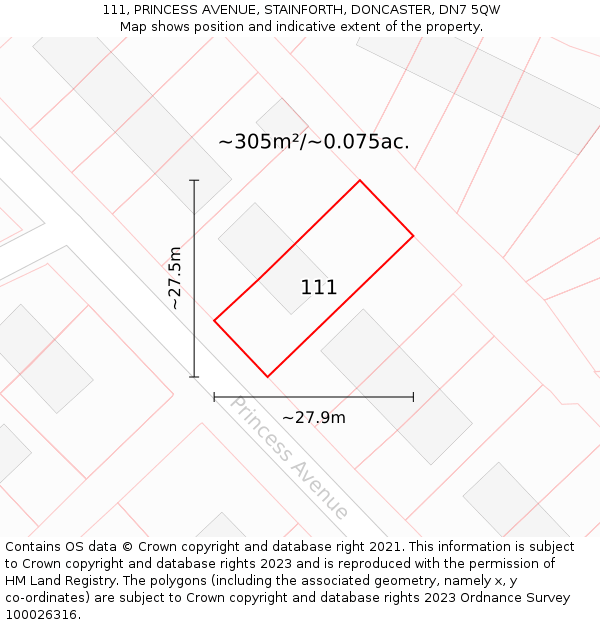 111, PRINCESS AVENUE, STAINFORTH, DONCASTER, DN7 5QW: Plot and title map