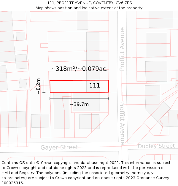 111, PROFFITT AVENUE, COVENTRY, CV6 7ES: Plot and title map