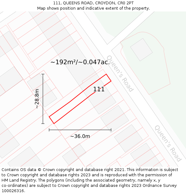111, QUEENS ROAD, CROYDON, CR0 2PT: Plot and title map