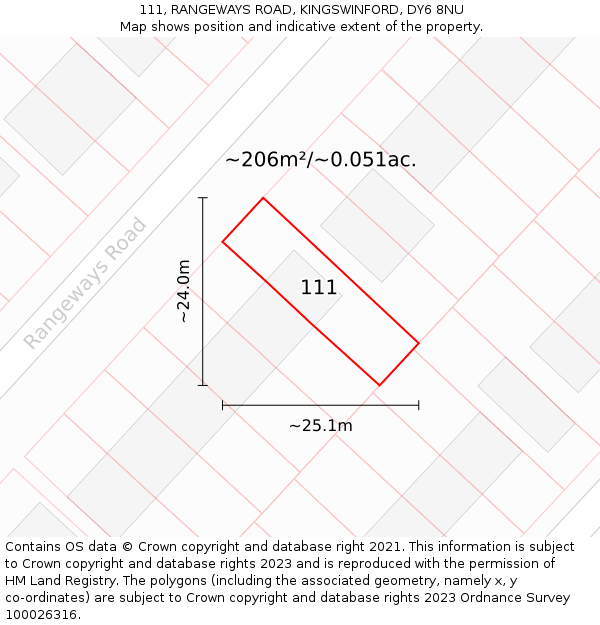 111, RANGEWAYS ROAD, KINGSWINFORD, DY6 8NU: Plot and title map