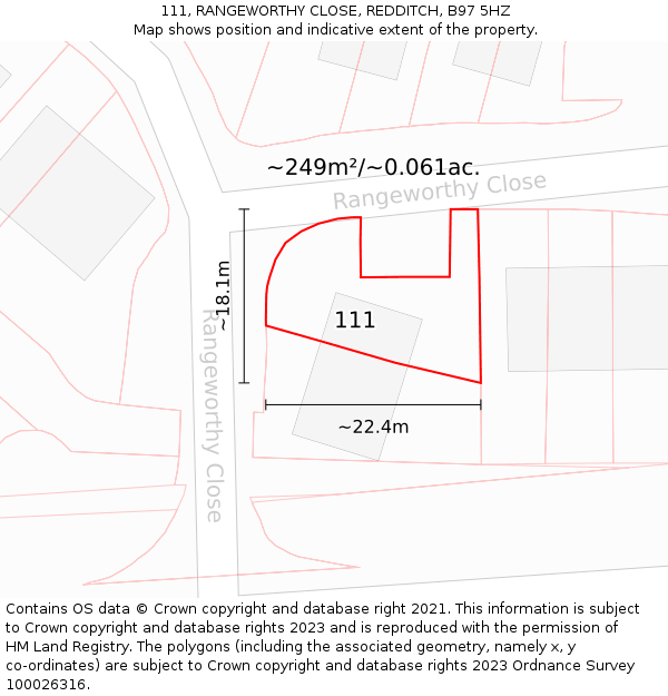 111, RANGEWORTHY CLOSE, REDDITCH, B97 5HZ: Plot and title map