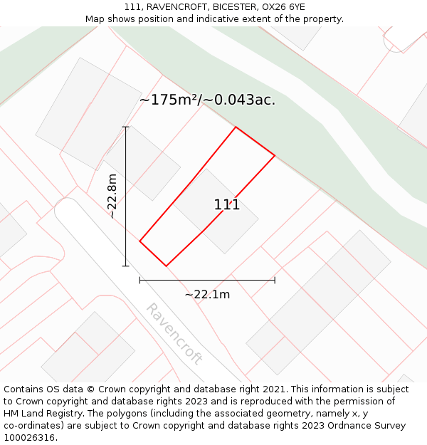 111, RAVENCROFT, BICESTER, OX26 6YE: Plot and title map