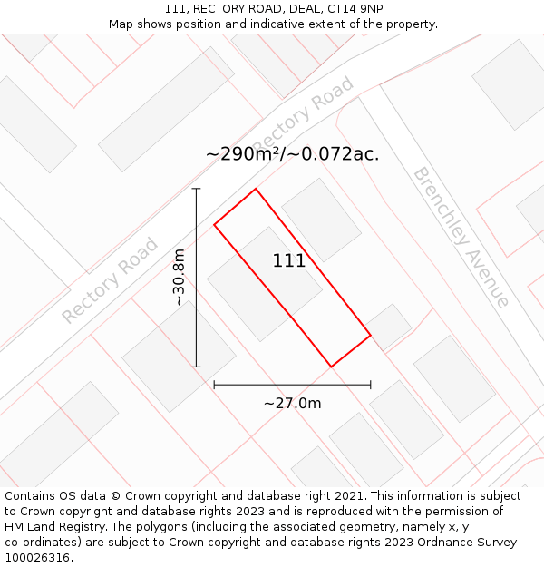 111, RECTORY ROAD, DEAL, CT14 9NP: Plot and title map
