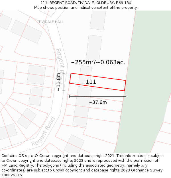 111, REGENT ROAD, TIVIDALE, OLDBURY, B69 1RX: Plot and title map