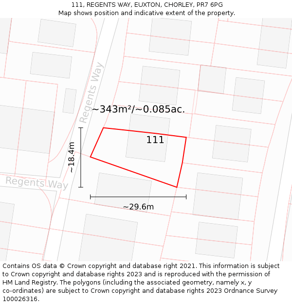 111, REGENTS WAY, EUXTON, CHORLEY, PR7 6PG: Plot and title map