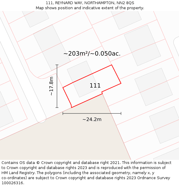 111, REYNARD WAY, NORTHAMPTON, NN2 8QS: Plot and title map