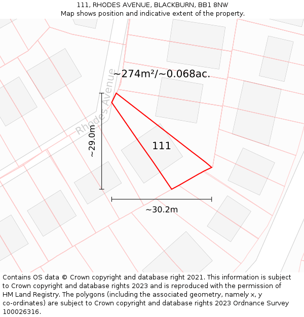 111, RHODES AVENUE, BLACKBURN, BB1 8NW: Plot and title map