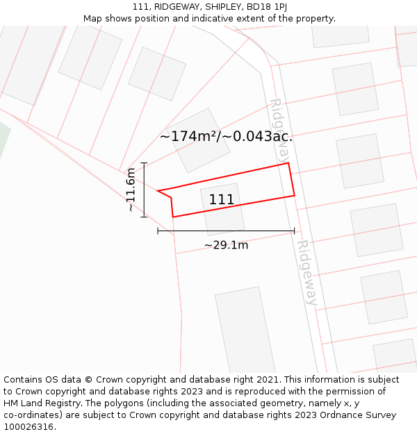 111, RIDGEWAY, SHIPLEY, BD18 1PJ: Plot and title map