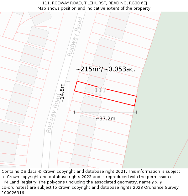 111, RODWAY ROAD, TILEHURST, READING, RG30 6EJ: Plot and title map