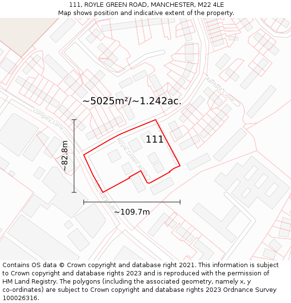 111, ROYLE GREEN ROAD, MANCHESTER, M22 4LE: Plot and title map