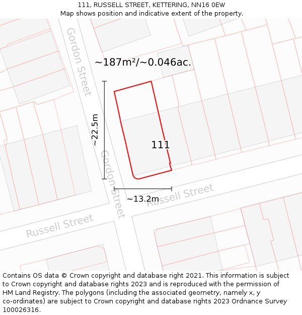 111, RUSSELL STREET, KETTERING, NN16 0EW: Plot and title map