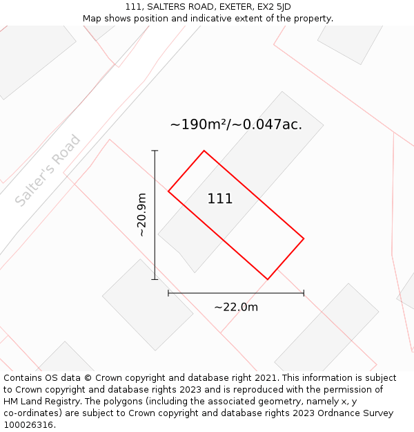 111, SALTERS ROAD, EXETER, EX2 5JD: Plot and title map