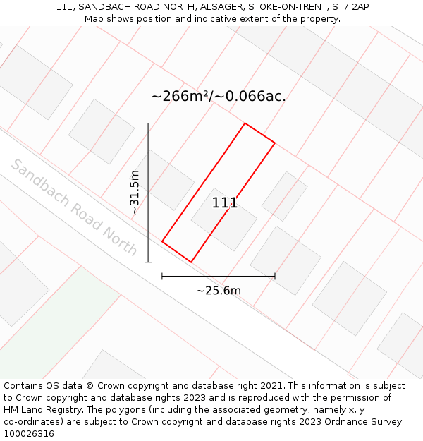 111, SANDBACH ROAD NORTH, ALSAGER, STOKE-ON-TRENT, ST7 2AP: Plot and title map