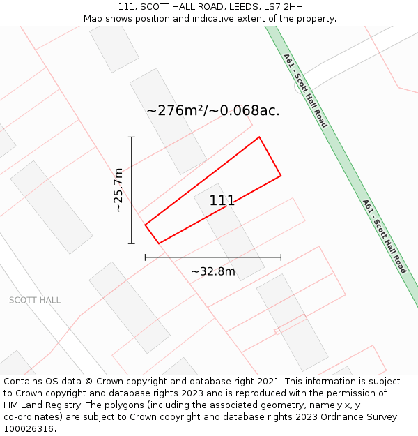 111, SCOTT HALL ROAD, LEEDS, LS7 2HH: Plot and title map