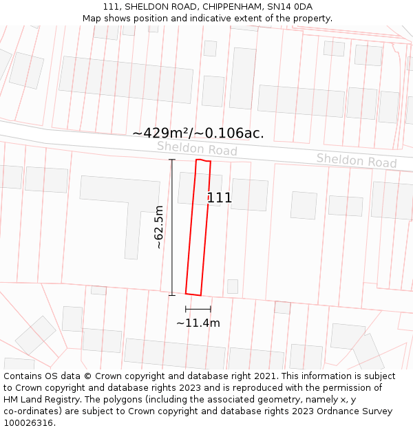 111, SHELDON ROAD, CHIPPENHAM, SN14 0DA: Plot and title map