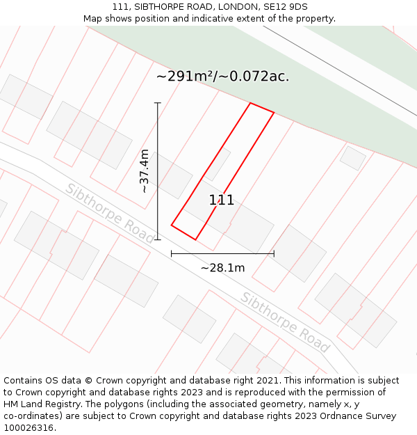 111, SIBTHORPE ROAD, LONDON, SE12 9DS: Plot and title map