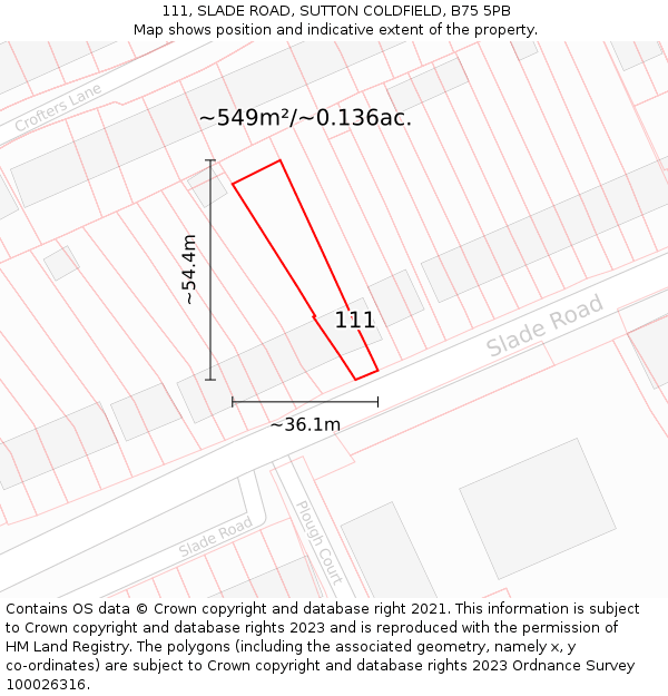 111, SLADE ROAD, SUTTON COLDFIELD, B75 5PB: Plot and title map