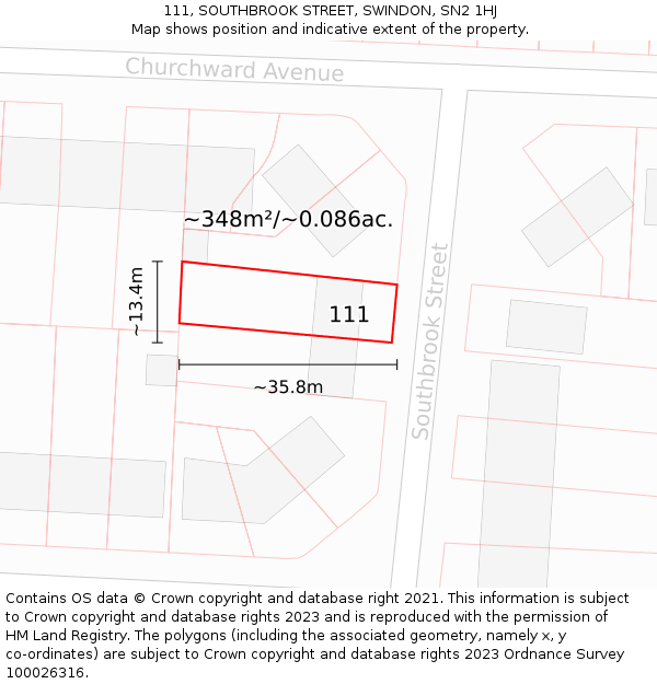 111, SOUTHBROOK STREET, SWINDON, SN2 1HJ: Plot and title map