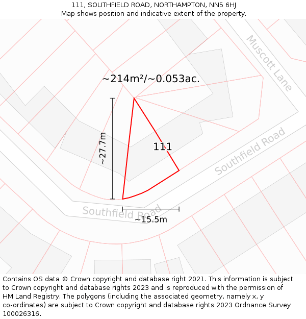 111, SOUTHFIELD ROAD, NORTHAMPTON, NN5 6HJ: Plot and title map