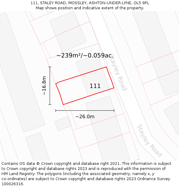 111, STALEY ROAD, MOSSLEY, ASHTON-UNDER-LYNE, OL5 9PL: Plot and title map