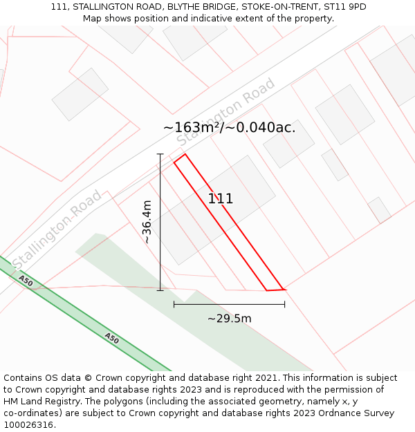 111, STALLINGTON ROAD, BLYTHE BRIDGE, STOKE-ON-TRENT, ST11 9PD: Plot and title map