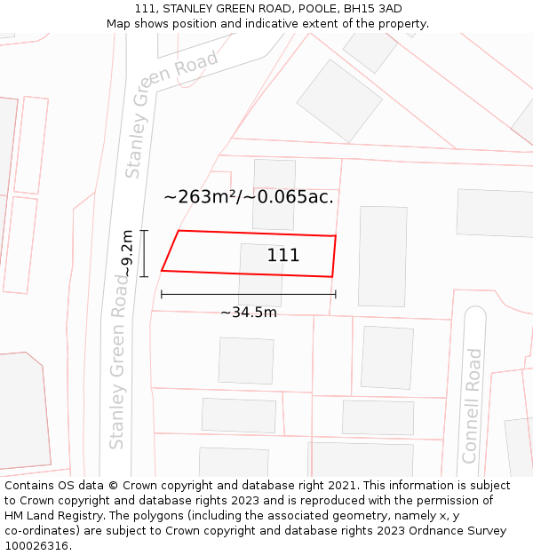 111, STANLEY GREEN ROAD, POOLE, BH15 3AD: Plot and title map