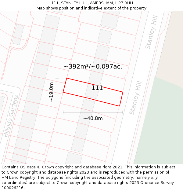 111, STANLEY HILL, AMERSHAM, HP7 9HH: Plot and title map